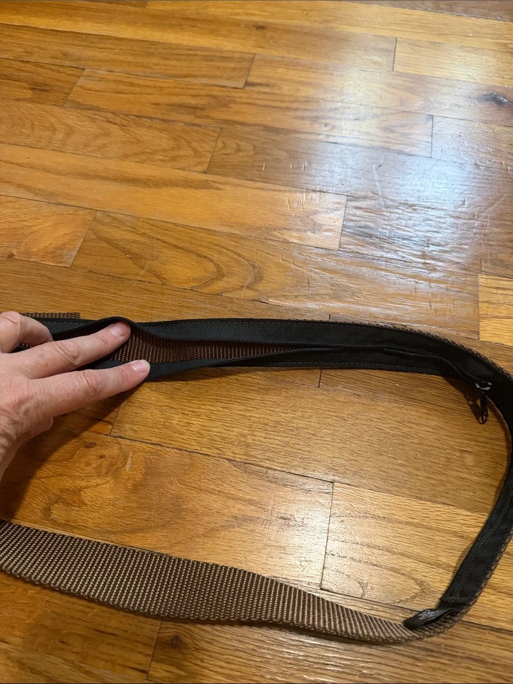 Men's Brown Webbing hidden money Belt with Black Buckle